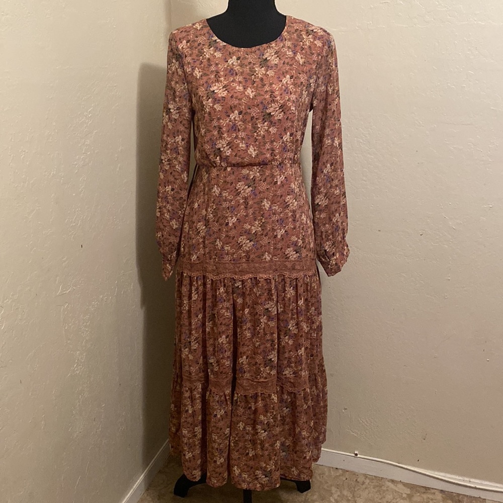 Floral Tiered Maxi Dress in Dusty Rose